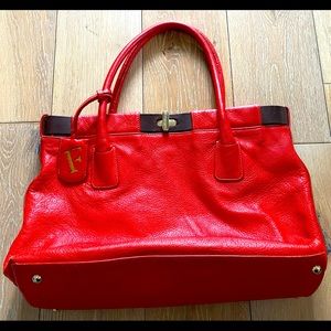 Furla Red Leather Drawstring Tote Handbag